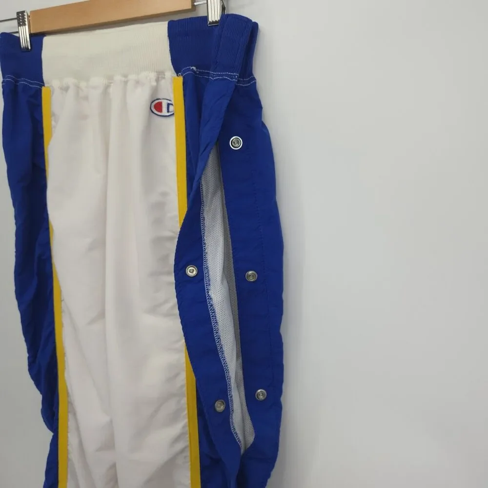 Vintage 90s Champion Tearaway Breakaway Basketball Pant Blue Yellow White Sz 34